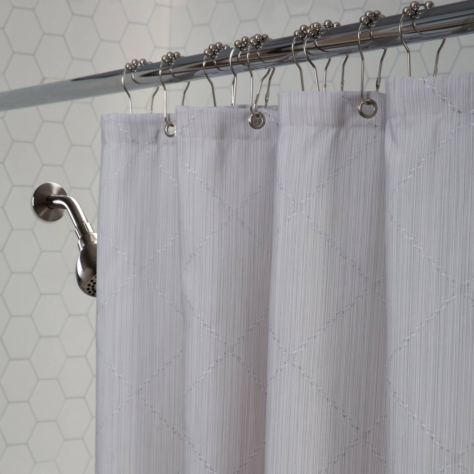 Elle Décor Gray Jacquard Weave Diamond Design Shower Curtain